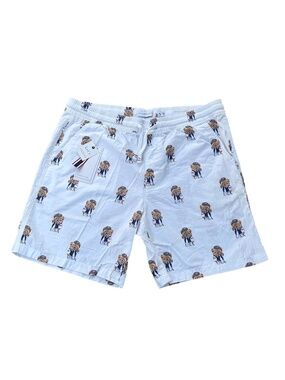 Denim & Flower Ricky Singh Men’s XL White Shorts DJ Teddy Bear USA Flag NWT